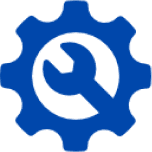 Blue gear with wrench icon inside.