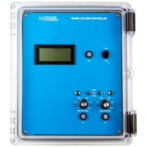 Blue electronic device with LCD screen and control knobs in a protective case.